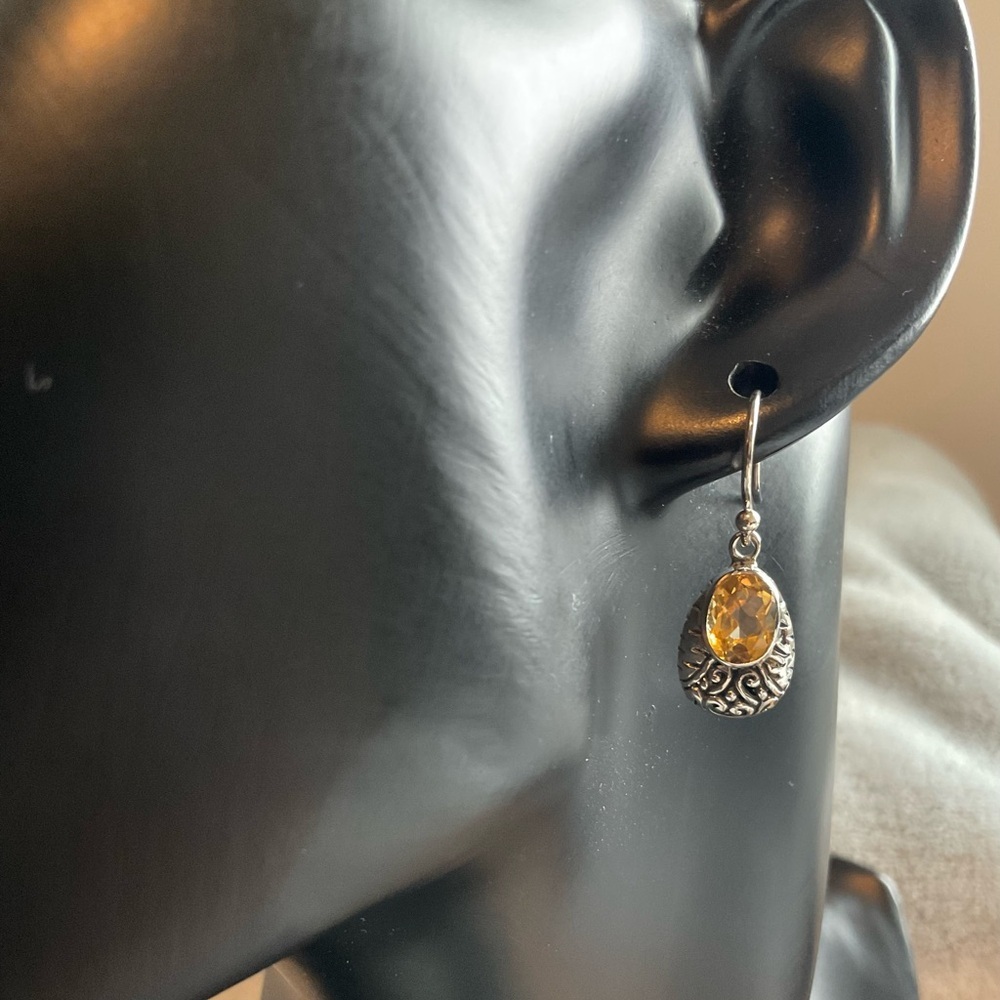 925 Sterling Silver & Citrine Drop Earrings NWT